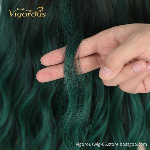 Vigorous Supplies Hot Cheap Afro Short Kinky Curly Heat Resistant Ombre Black Green Fiber Synthetic Short Wig